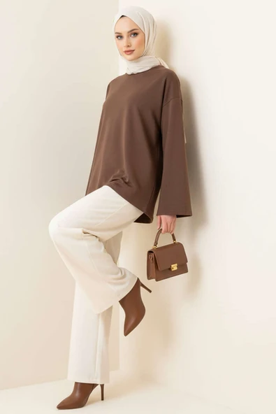 Loyşa Düşük Omuz Basic Tunik Kahve - Resim 2