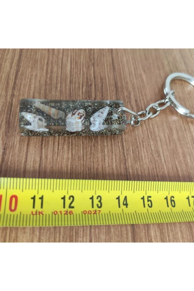 "I" HARFİ - Kıyı Esintisi Harf Anahtarlık (A–Z) – Gerçek Deniz Kabuğu, Kum ve Şeffaf Epoksi– El Yap - Resim 3