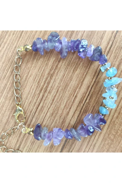 Ametist & Akuamarin Doğal Taş Enerji Bilekliği - 5634 - Resim 2