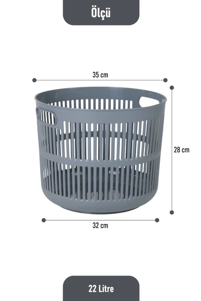 İronika Solara İkili Dekoratif Kirli Çamaşır Sepeti Seti Oyuncak Sepeti 60 - 22 Litre Gri - 7