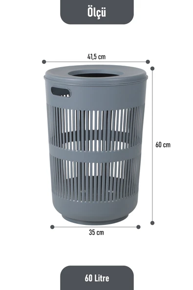 İronika Solara Dekoratif Kirli Çamaşır Sepeti Oyuncak Sepeti 60 Litre - Gri - 4