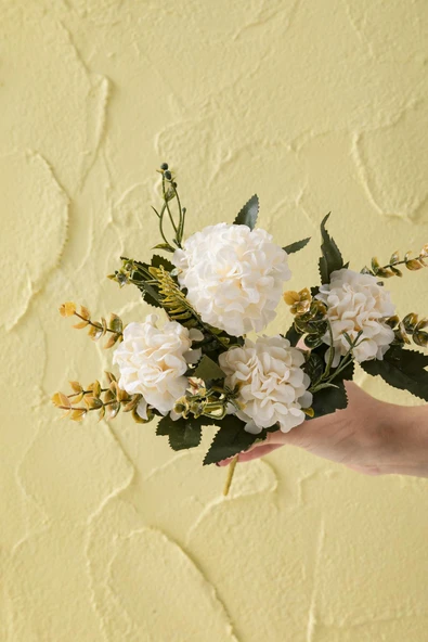 Yapay Ortanca Çiçeği 30 Cm 5 Dal Beyaz - Resim 4