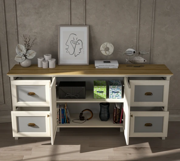 Hunerika Valeni Premium 2 kapak 4 Çekmeceli konsol- Minifiks - aytaşı/legnano - 3