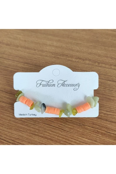 Yeşim Taşı & Somon Heishi Boncuklu El Yapımı Bileklik - Resim 3