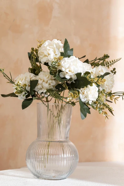 Yapay Ortanca Çiçeği 30 Cm 5 Dal Beyaz - Resim 2