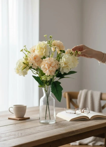 Yapay Çiçek Kartopu Krizantem Yavruağzı 5Dallı 10toplu Demet 30cm ürün görseli 1