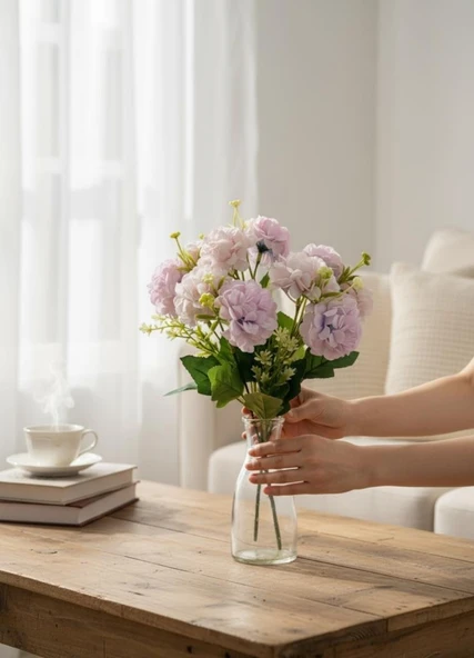 Yapay Çiçek Kartopu Krizantem Lila 5Dallı 10toplu Demet 30cm - Resim 7