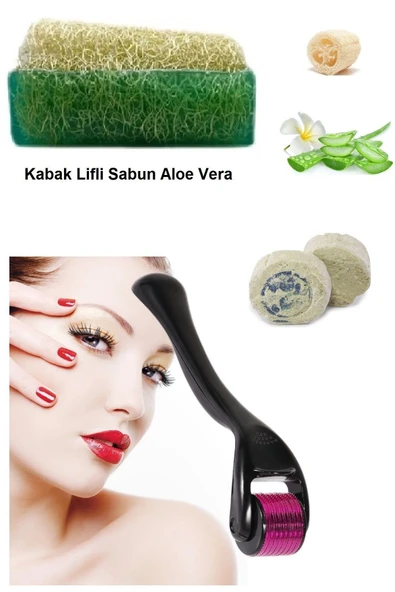 3'lü Kabak Lifli Aloe Vera Peeling Cilt Bakım Yenileme Titanyum Dermaroller Leke,Akne Ruşur Taşı