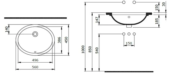 Bocchi Parma Tezgahaltı Lavabo 56 cm Parlak Beyaz 1384-001-0125 - Resim 2
