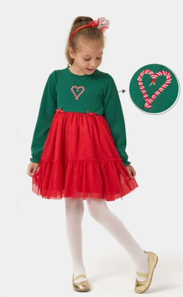 Kız Çocuk Fitilli Fiyonklu Yılbaşı Elbisesi NBK-24920 - Resim 7