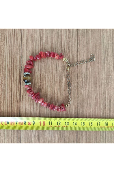 Kırmızı Mercan Doğal Taş & Kaplan Gözü Bileklik - **Çeşitli Ürünler İçin Mağzamızı Ziyaret edin** - Resim 2