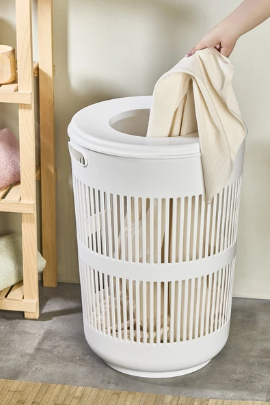 İronika Solara Dekoratif Kirli Çamaşır Sepeti Oyuncak Sepeti 60 Litre - Beyaz