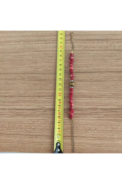 Kırmızı Mercan Doğal Taş & Kaplan Gözü Bileklik - **Çeşitli Ürünler İçin Mağzamızı Ziyaret edin** - Resim 5