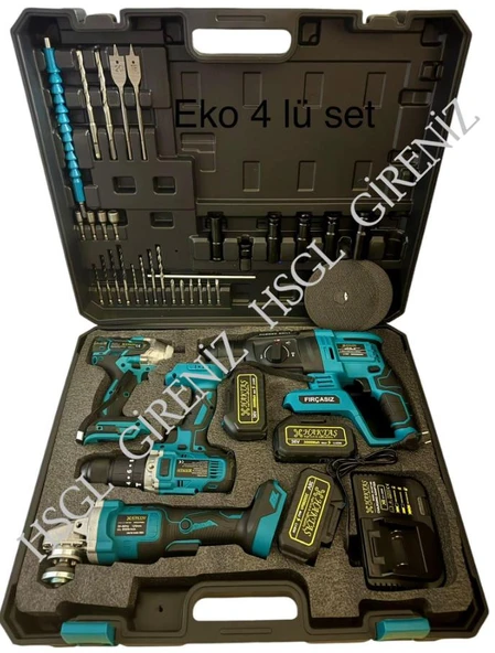 Hsgl HKT-900 4’lü Akülü Şarjlı Set Somun Sıkma, Spiral, Hilti ve Matkap (4 Adet Akülü El Aleti Seti) - 3