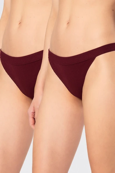 Türen Kadın Likralı Ribana Tanga 2'li Paket 931/Bordo