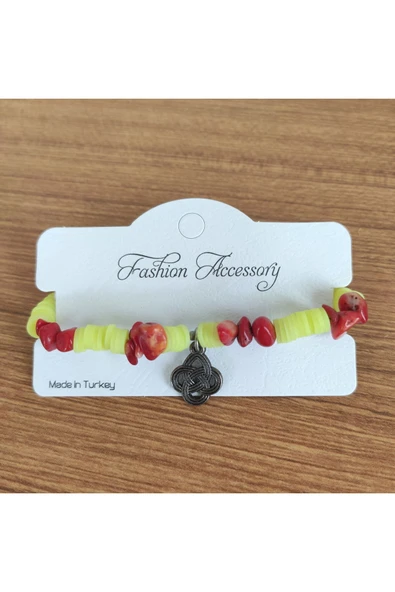 Kırmızı Mercan Taşı & Neon Heishi Boncuklu El Yapımı Bileklik **Çeşitli Ürünler İçin Mağzamızı Ziya - Resim 4