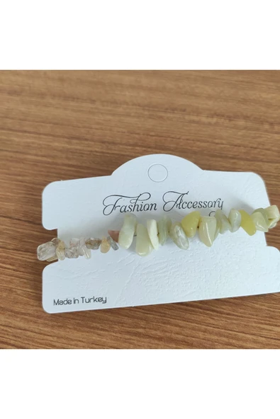 Sarımsı Yeşim ve Şeffaf Kristal Taşlı Ayarlanabilir Bileklik- 4903 ürün görseli