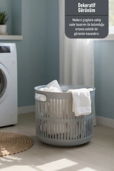 İronika Solara İkili Dekoratif Kirli Çamaşır Sepeti Seti Oyuncak Sepeti 60 - 22 Litre Gri - 4