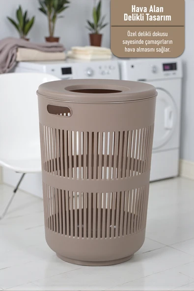İronika Solara Dekoratif Kirli Çamaşır Sepeti Oyuncak Sepeti 60 Litre - Kahve - 2