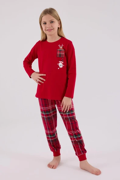 Arnetta Garson Kız Çocuk Aile %100 Pamuklu 4 Mevsim New Year Uzun Kollu Pijama Takım - Resim 4