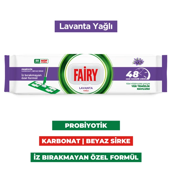 Fairy Power Wipes Mop Uyumlu Yer Temizlik Havlusu 50 Yaprak | Lavanta Yağlı | 3 Adet - Resim 2