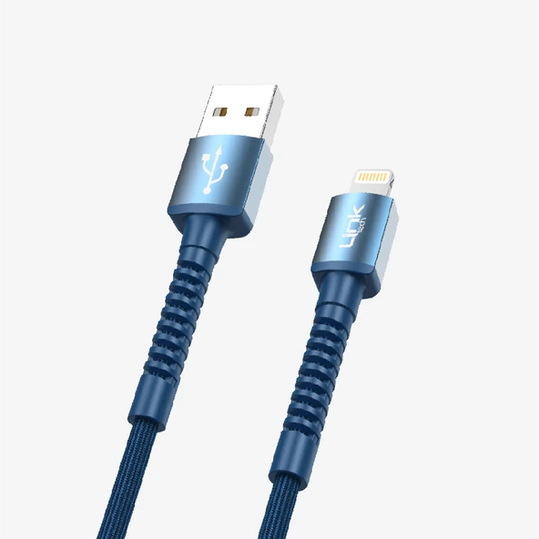 K550 Güvenli ve Hızlı 1m Örgülü Metal Kafa Lightning iPhone Şarj Kablosu - 3