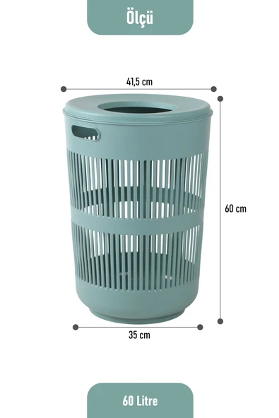 İronika Solara İkili Dekoratif Kirli Çamaşır Sepeti Seti Oyuncak Sepeti 60 - 22 Litre Yeşil - 7