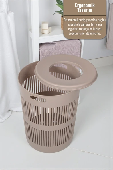 İronika Solara İkili Dekoratif Kirli Çamaşır Sepeti Seti Oyuncak Sepeti 60 - 22 Litre Kahve - 3