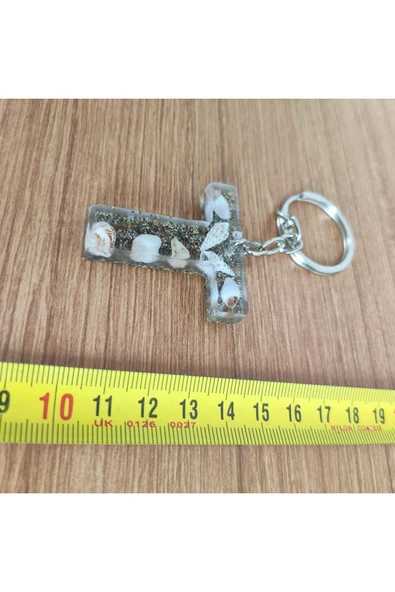 ""T"" HARFİ - Kıyı Esintisi Harf Anahtarlık (A–Z) – Gerçek Deniz Kabuğu, Kum ve Şeffaf Epoksi– El Y - Resim 3