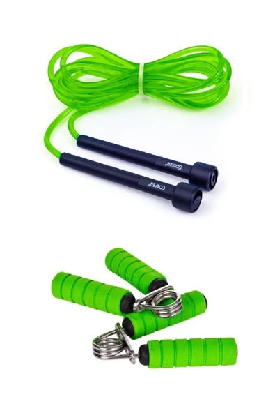 Yeşil 2'li Set Şeffaf Uzunluğu Ayarlanabilir Atlama İpi +El Parmak Bilek Kol Güçlendirme El Yayı