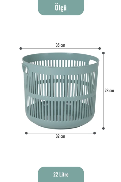 İronika Solara İkili Dekoratif Kirli Çamaşır Sepeti Seti Oyuncak Sepeti 60 - 22 Litre Yeşil - 6