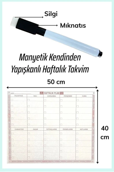 NACTUMU Manyetik Kendinden Yapışkanlı Haftalık ve Aylık Planlayıcı Takvim İkili Set - Resim 3