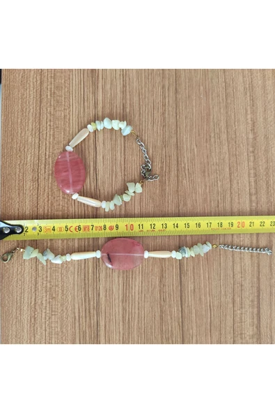 Pembe Kuvars Taşı & Yan Taşlı El Yapımı Bileklik - 1043 - Resim 2