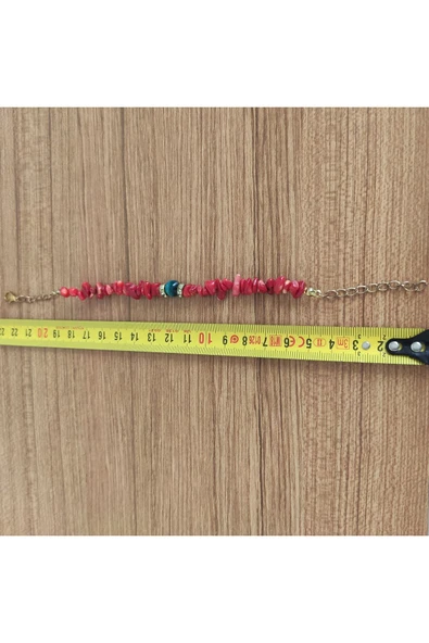 Kırmızı Mercan Doğal Taş & Kaplan Gözü Bileklik - **Çeşitli Ürünler İçin Mağzamızı Ziyaret edin** - Resim 3