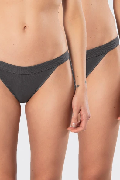Türen Kadın Likralı Ribana Tanga 2'li Paket 931/Antrasit
