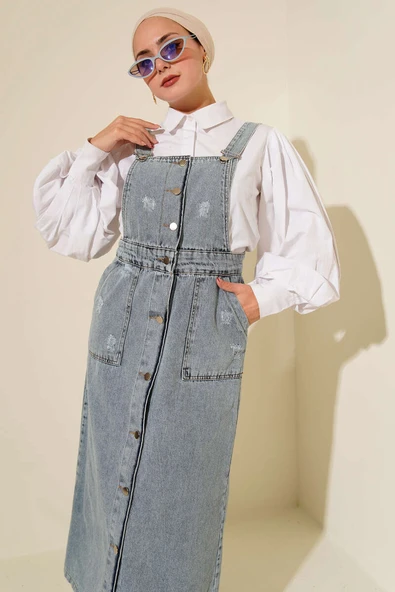 Çift Cepli Kot Askılı Slopet Açık Mavi ürün görseli 1