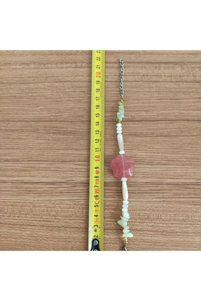 Pembe Kuvars Taşı & Yan Taşlı El Yapımı Bileklik - **Çeşitli Ürünler İçin Mağzamızı Ziyaret e - Resim 2