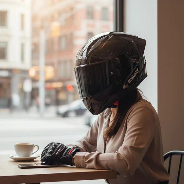 LS2 RAPID 2 R PARLAK SİYAH MOTOSİKLET KASKI SİYAH VE ŞEFFAF VİZÖR + SPOİLER - Resim 3