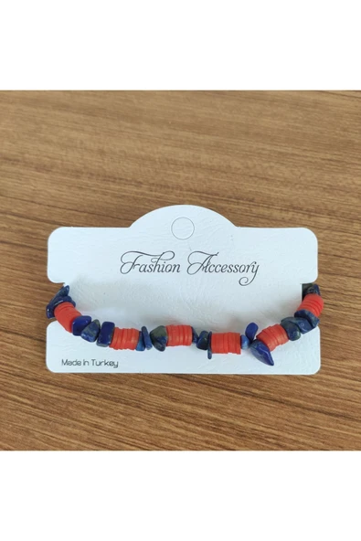 El Yapımı Doğal Taş Bileklik – Lapis Lazuli ve Kırmızı Heishi - 9397 ürün görseli