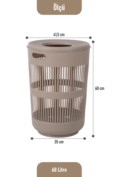 İronika Solara İkili Dekoratif Kirli Çamaşır Sepeti Seti Oyuncak Sepeti 60 - 22 Litre Kahve - 6