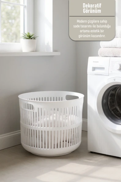 İronika Solara İkili Dekoratif Kirli Çamaşır Sepeti Seti Oyuncak Sepeti 60 - 22 Litre Beyaz - 4