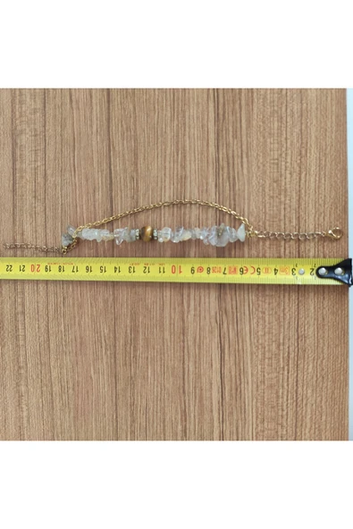 Kaplan Gözü ve Kristal Kuvars Doğal Taş Bileklik - 6817 - Resim 2