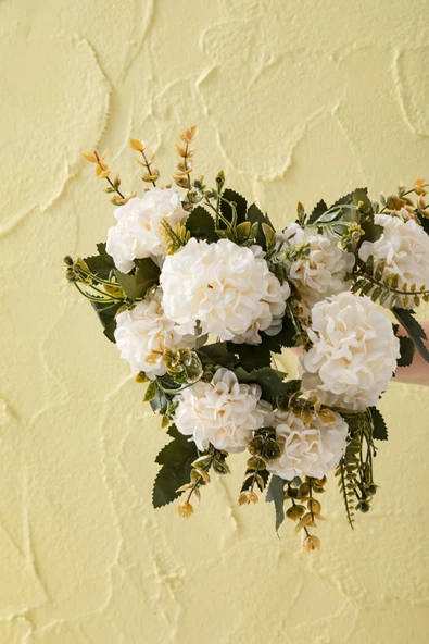 Yapay Ortanca Çiçeği 30 Cm 5 Dal Beyaz - Resim 5