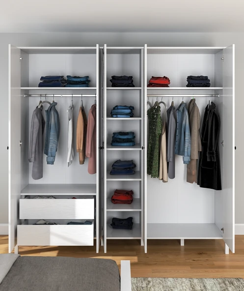 Hunerika Aleron 5 Kapaklı Gardırop-Wood Beyaz-Minifiks Bağlantılı - 3