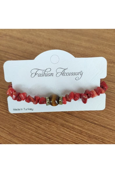 Kırmızı Mercan Doğal Taş & Kaplan Gözü Bileklik - **Çeşitli Ürünler İçin Mağzamızı Ziyaret edin** ürün görseli