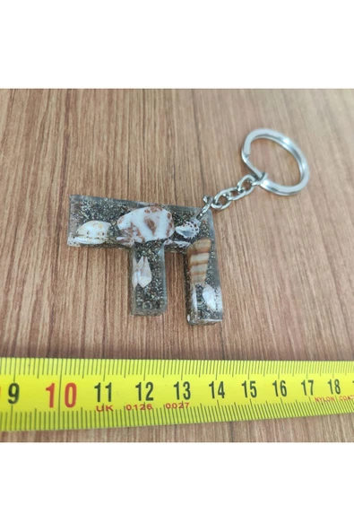 "F" HARFİ - Kıyı Esintisi Harf Anahtarlık (A–Z) – Gerçek Deniz Kabuğu, Kum ve Şeffaf Epoksi– El Yap - Resim 3