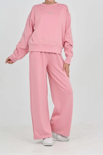 Kız Çocuk Oysho Kumaş Geniş Paçalı Alt- Üst Takım 12312 - Resim 9