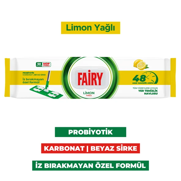 Fairy Power Wipes Mop Uyumlu Yer Temizlik Havlusu 50 Yaprak |Limon Yağlı | 3 Adet - Resim 2
