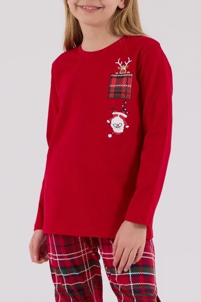 Arnetta Garson Kız Çocuk Aile %100 Pamuklu 4 Mevsim New Year Uzun Kollu Pijama Takım - Resim 6