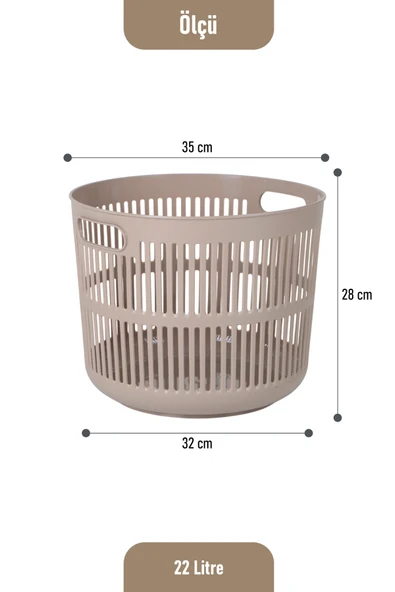İronika Solara İkili Dekoratif Kirli Çamaşır Sepeti Seti Oyuncak Sepeti 60 - 22 Litre Kahve - 5